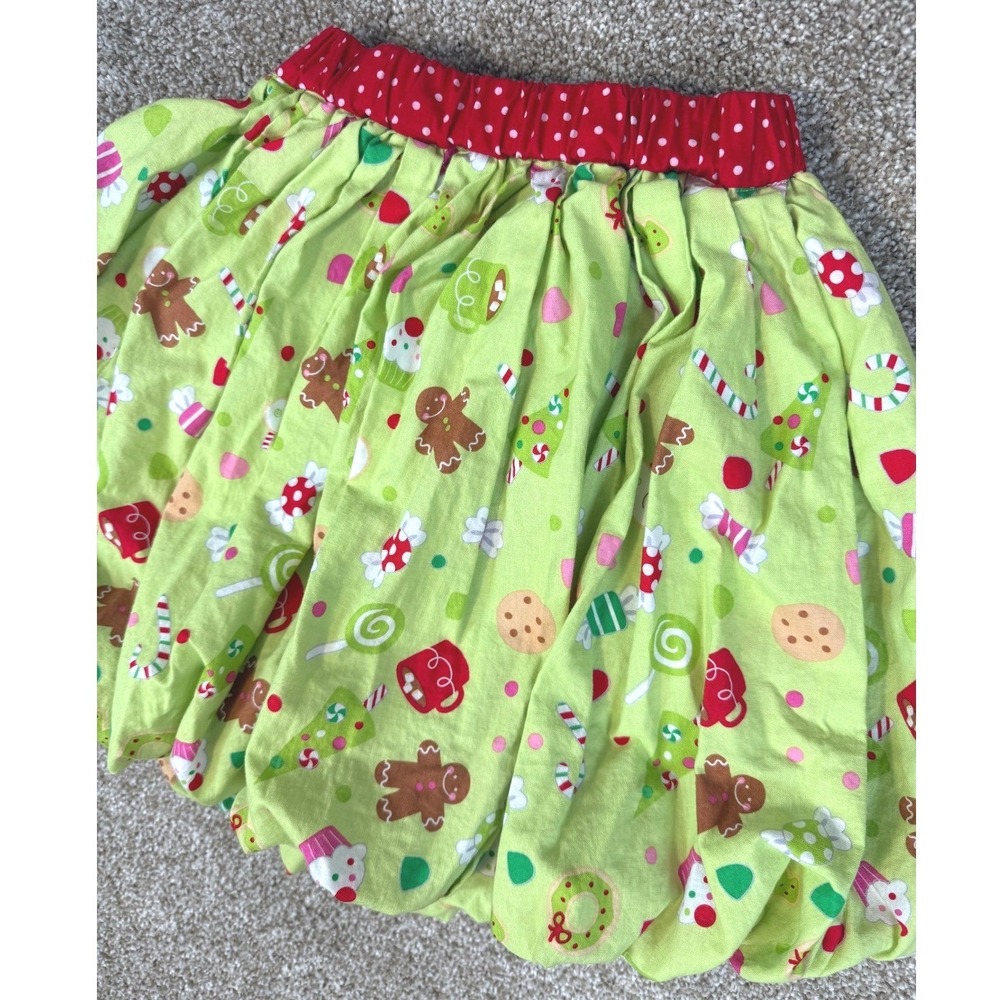 Girls‎ Christmas Skirt 5 Gingerbread Treats Bubble Green Red Polka Dot Kitsch